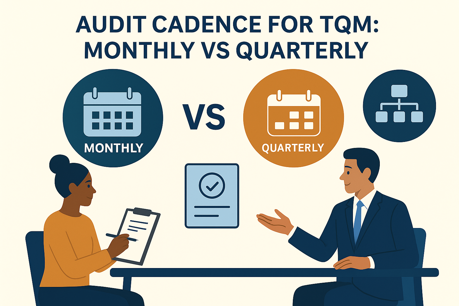 Decide monthly vs quarterly TQM audits—what to check, who to report to, and how to link findings to real corrective actions and measurable benefits.